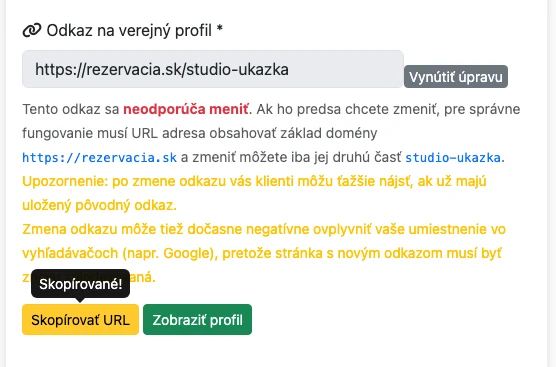 Skopírovanie URL verejného profilu