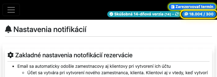 Navigácia k SMS kreditu